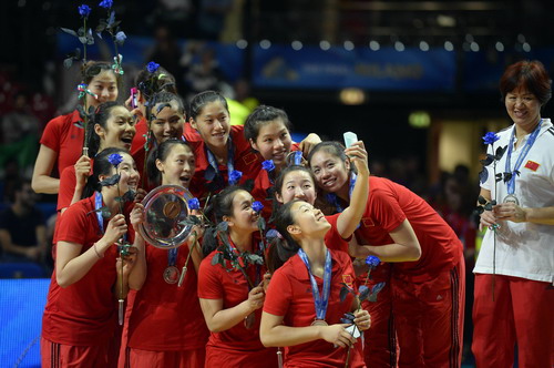 2014年10月12日，意大利米兰，2014女排世锦赛决赛，中国队获亚军